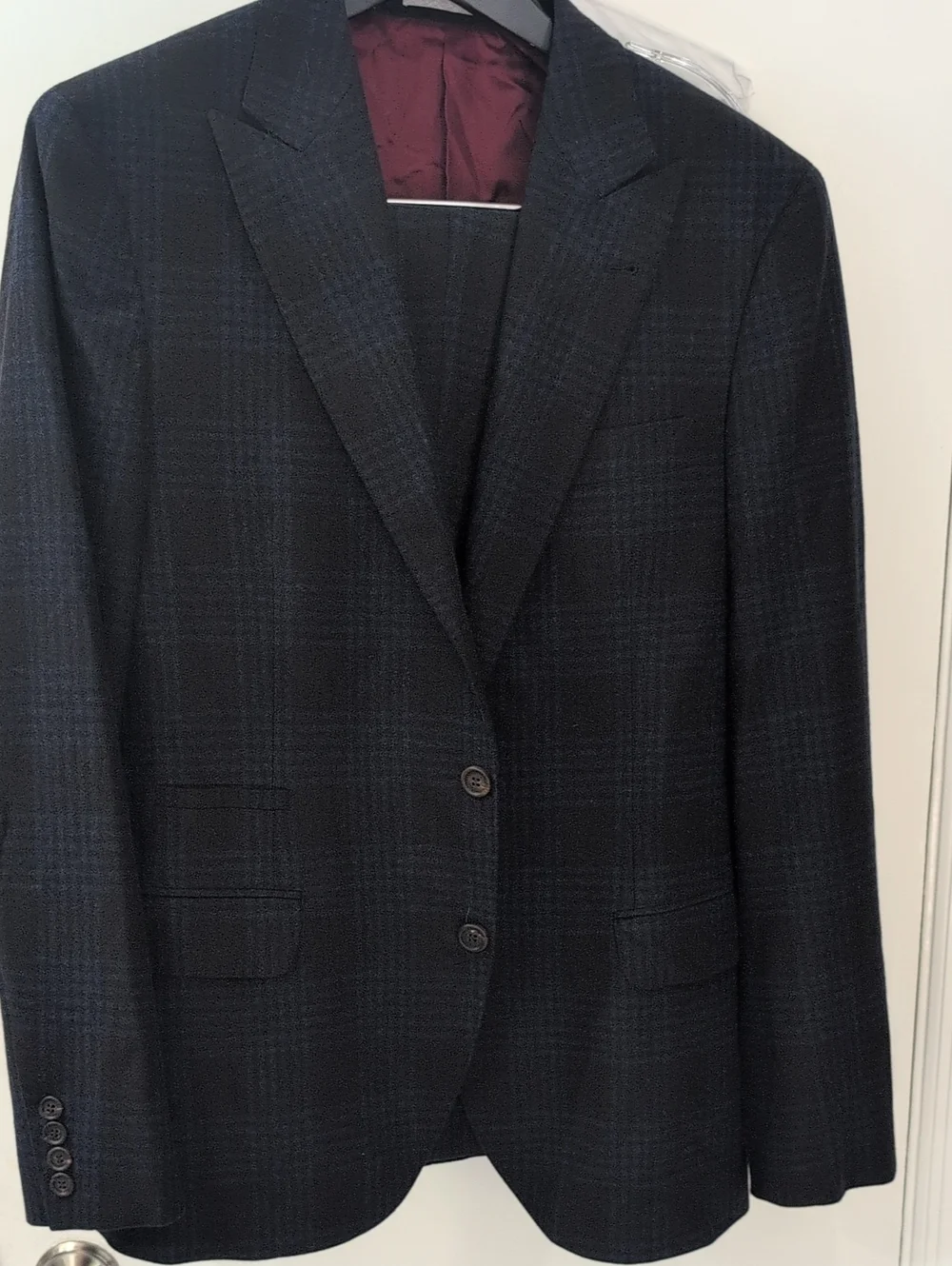 Brunello Cucinelli Navy Plaid Three-Button Suit